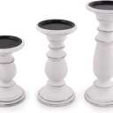 Samhita Set of 3 Wood Candle Holders  Hand Carved Decorative Candle Holder for Living Room or Table Centerpiece