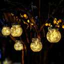 Cooo 2 Pack Crackle Glass Solar Lantern with 30 LED Firefly Lights Waterproof Outdoor Hanging Lamp 215% Larger Solar Panel, Anti-Rust Lids Decorative Lighting for Garden Patio Christmas Decorations