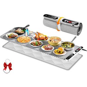 Extra Large Food Warming Mat 580W (XXXL 40"X15"), Electric Warming Tray Silicone Food Warmers for Parties Buffet with Insulated Mat, 7-Temp & 8H Timer, Fast Heating Portable Heating Pad for Daily Use (Gray)