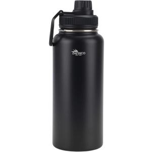 Sports and camping Hydration Flask with 3 Lids - Double Walled & Vacuum Insulated Water Bottle - Stainless Steel, Leak Proof & BPA Free (BLACK-32 oz) (BLACK)