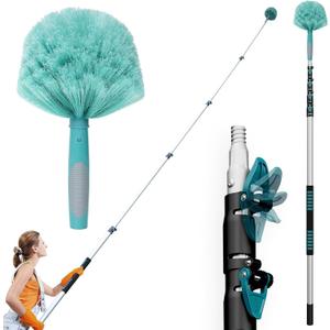 30 Feet High Reach Cobweb Duster with 6-24Ft Extension Pole, Webster Cobweb Duster with 5-Stage Telescopic Aluminum Pole, Spider Web Brush for Outdoor & Indoor Cleaning - Soft Bristles