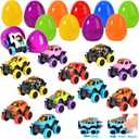 SpringFlower Easter Egg Filled with Pull Back Monster Car Trucks for Kids Easter Party Favor, Easter Egg Hunt, Basket Stuffer, Easter Basket Essentials, Classroom Rewards for Boys Kids,12 Pack