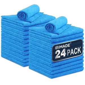 Microfiber Cleaning Cloth, 24 Pack Reusable Microfiber Towels for Cars Lint Free Cleaning Shop Towel Rags for Home Kitchen Automotive Bar Mechanic Restaurant Garage, 11"x 12", Blue