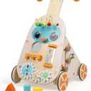 Wooden Baby Walker, Adjustable Speed Push and Pull Learning Activity Walker, Toddler Push Walker Activity Center Toys with 7 Educational Activities for Boys Girls 1 2 3 Year Old