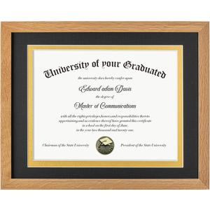 Fun Memories OAK Wood 11x14 Diploma Frame, 100% Solid Oak Wood Certificate Picture Frame with High Definition Glass, Document Frame for Wall and Tabletop, Black Mat