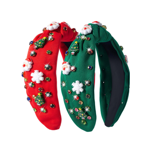 Winthrop 2 Pack Christmas Headband for Women Rhinestone Crystal Jeweled Ladies Wide Top Red Green Hair Holiday Costume