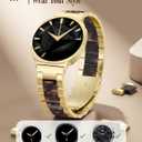 Wearlizer Stainless Steel Bands Compatible with Samsung Galaxy Watch 8 Band 40mm 44mm/Watch 8 Classic 46mm for Women Men, No Gap One-Click Dressy Metal Fashion Rose Gold Bracelet with Resin Inlay