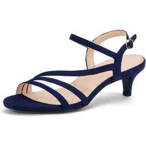 IDIFU Women's Dressy Strappy 2 Inch Low Kitten Heel Open Toe Sandals Dress Shoes for Woman Lady in Bridal Dance Evening(Blue Suede, 7.5)