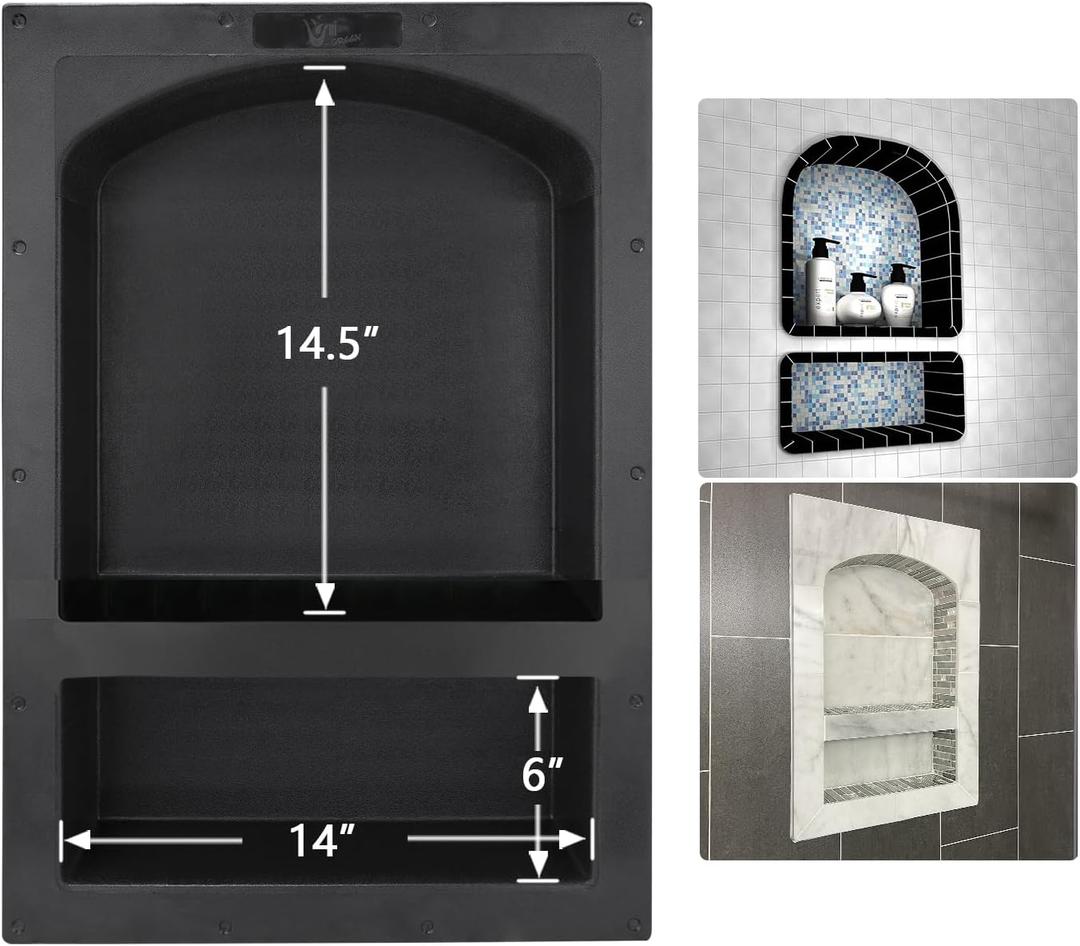 Recessed Shower Niche 17X25 Arch Double Shelf-Shower Cube for Organizer Storage or Shampoo and Toiletry Storage