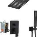 Matte Black Shower System Bathroom Rainfall Shower Faucet Set Complete Wall Mounted 8 Inch Shower Head and Handle Set with Rough-in Valve Body and Trim Kit
