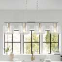 4-Light Brushed Nickel Kitchen Island Lighting, Modern Linear Dining Room Chandelier Light Fixtures with Clear Glass and Chain, Mid Century Hanging Lights for Kitchen Island, OS-YQ8153-4ISBNC
