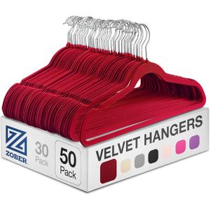 Zober Velvet Hangers 50 Pack - Heavy Duty Burgundy Hangers for Coats, Pants & Dress Clothes - Non Slip Clothes Hanger Set - Space Saving Felt Hangers for Clothing