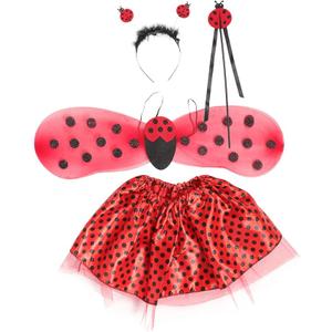 1 Set Cosplay Ladybug Costume for Includes Decorative Wand Tutu Skirt Ladybug Wings Headband for Halloween Parties Dress Up Stage Performances