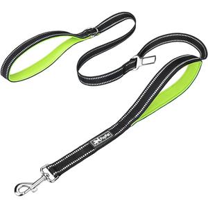 PoyPet 5 Feet Dog Leash - 3M Reflective - 2 Cushioned Handles - Functional Car Seat Belt(Green)