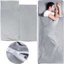 Sleeping Bag Liners with 2 Way Zipper, Adult Sleep Sack Travel Sheets for Hotel/Hostels/Business Trips, Lightweight Single Camping Sheet Sleep Bag Liner Warm & Cold Weather, Gray