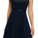 Dressystar Women's Formal Dresses V Neck Lace Wedding Guest Dress Sleeveless Bridesmaid Cocktail Dress 2050 Navy M