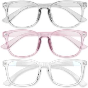 Gaoye Stylish Blue Light Glasses for Woman - Computer Glasses 99% Blue Light Blocking - Lightweight TR90 Frames - 3 pack (B1-matte(transparent+grey Pink+grey Blue))
