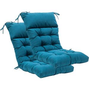 QILLOWAY Indoor/Outdoor High Back Chair Cushion,Tufted, Replacement Cushions - Set of 2 (Peacock Blue) (Peacock Blue)