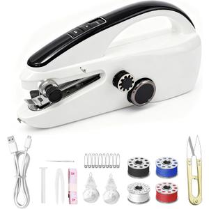 Portable Mini Sewing Machine with Dual Speed & Power Modes - Handheld Electric Sewing Machine for DIY, Quick Repairs, Travel - Beginner Friendly Cordless Fabric Stitcher with USB & Battery Options