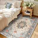 Area Rugs 3'x5' Washable Non-Slip, Floral Vintage Distress Print Pattern Medallion Carpet for Living Room Bedroom Dining Room, Beige Navy Blue Orange Colorful