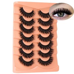 False Lashes Wispy Volume Mink Lashes Full 200D Russian Strip Lashes Dramatic Fake Lash Extensions 7 Pairs Handmade Round Eye Eyelashes by Boahankuke