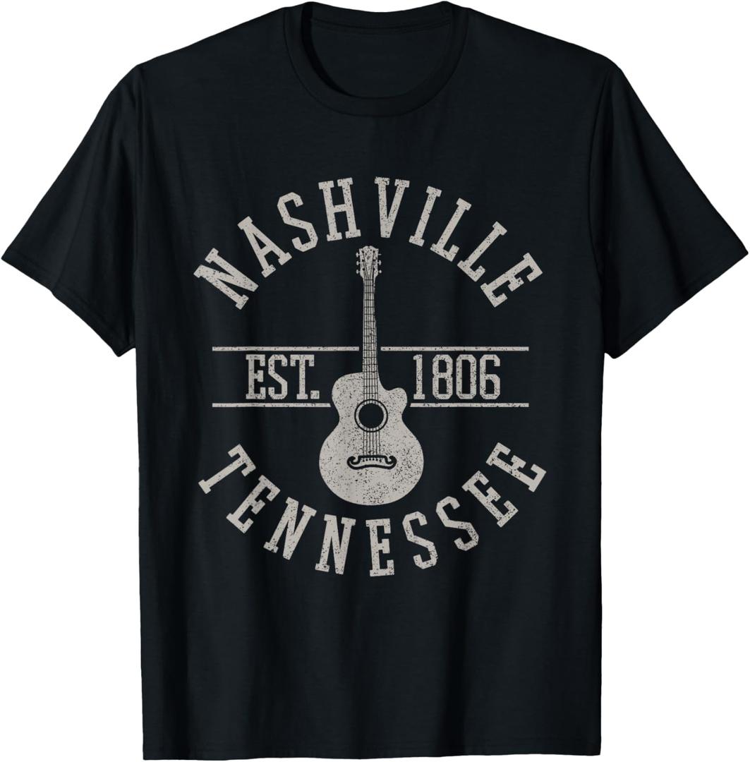 Nashville Tennessee Country Music USA Guitar Souvenir T-Shirt, Size L