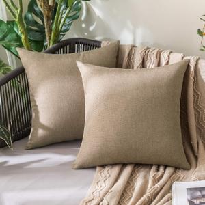MIULEE Pack of 2 Decorative Outdoor Solid Waterproof Throw Pillow Covers Faux Linen Garden Farmhouse Cushion Cases for Patio Tent Balcony Couch Sofa 24"x24" Khaki (24" x 24" (Pack of 2), Khaki)