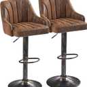 VECELO Bar Stools Set of 2, Adjustable Bar Stools Counter Height Barstools with Back and Arm, Swivel Bar Chair Stools for Kitchen Counter Island Cafe Dining Room, Industrial Style, Dark Brown
