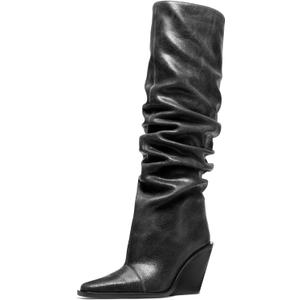 Michael Kors women's Noemie Heeled Boot (8, Black/Distressed Leather)