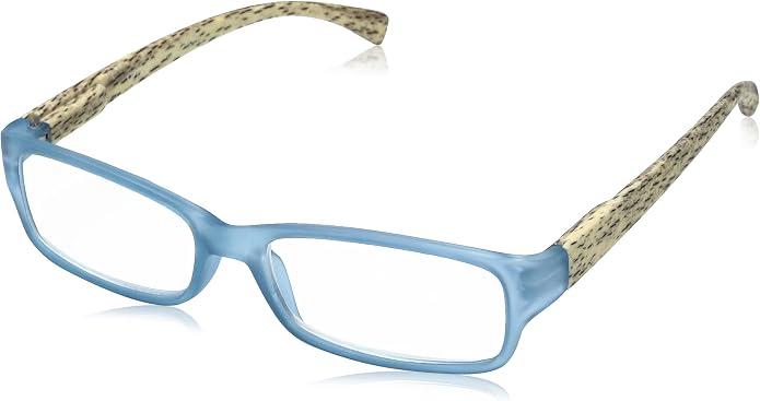 LUFF Reading Glasses Hd Anti-Blue Diamond Cut Edge Frameless Reading 
Women's Tropic Rectangular Reading Glasses, Transparent Blue with wooden pattern temples, 52 mm, +1.50