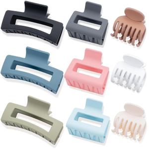 GlowMyst 9PCS Hair Clips for Women - Large Claw Clips for Thick and Thin Hair, Small and Mini Hair Clips, Strong Hold Hair Claw Clips in 9 Colors, Ideal for All Hair Types, Brown