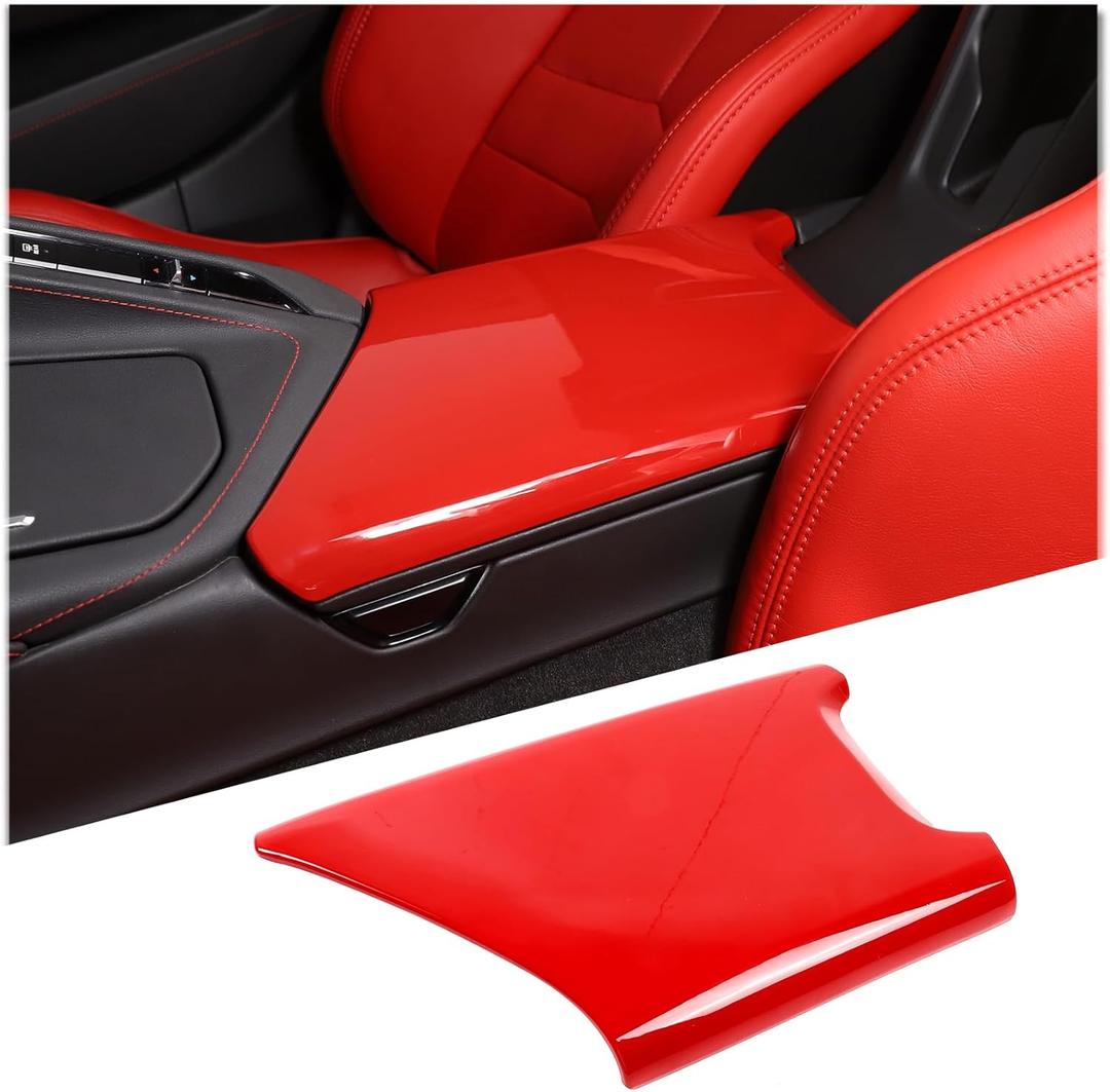 Armrest Box Panel Cover Compatible with Chevrolet Corvette C8 2020-2026, ABS Center Console Armrest Container Storage Tray Protection Cover Cover (Red)