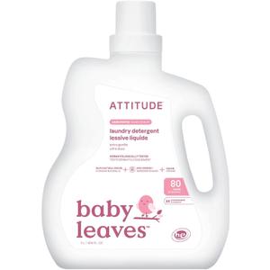 ATTITUDE Baby Laundry Detergent Liquid, EWG Verified, Safe for Baby Clothes, Infant and Newborn, Vegan and Naturally Derived Washing Soap, HE Compatible, Unscented, 80 Loads, 67.6 Fl Oz