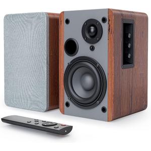 Smalody Powered Bookshelf Speakers (Pair), 2.0 Stereo Wood Active Speakers - 60 Watts RMS Near Field Speaker with Bluetooth, Wood Enclosure Premium Surround Sound Home Theater