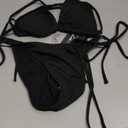 Women's Two Piece Bikini Swimsuit Sexy Ribbed Triangle Top Bathing Suits String Cheeky Bikini Sets (Black, Smal)