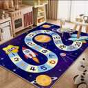 Starry Sky Rocket Cartoon Kids Rugs Numbers Educational Game Play Area Rug Soft Cozy Non-Slip Floor Mat Carpets for Bedroom Playroom,4x6ft