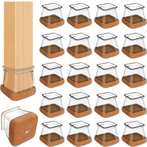 OCONDA 20 Pcs Chair Leg Floor Protectors for Hardwood Floors, Clear Rubber Furniture Sliders with Felt, Silicone Furniture Leg Caps Covers (Fit Square Diameter:1-8/16" to 1-12/16")