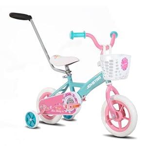 JOYSTAR Miss Berry 10 Inch Kids Bike for Boys and Girls Ages 1-3 Years, Toddler Bike with Training Wheels & Basket, Detachable Parent Push Handle, Children Bicycle in Green 