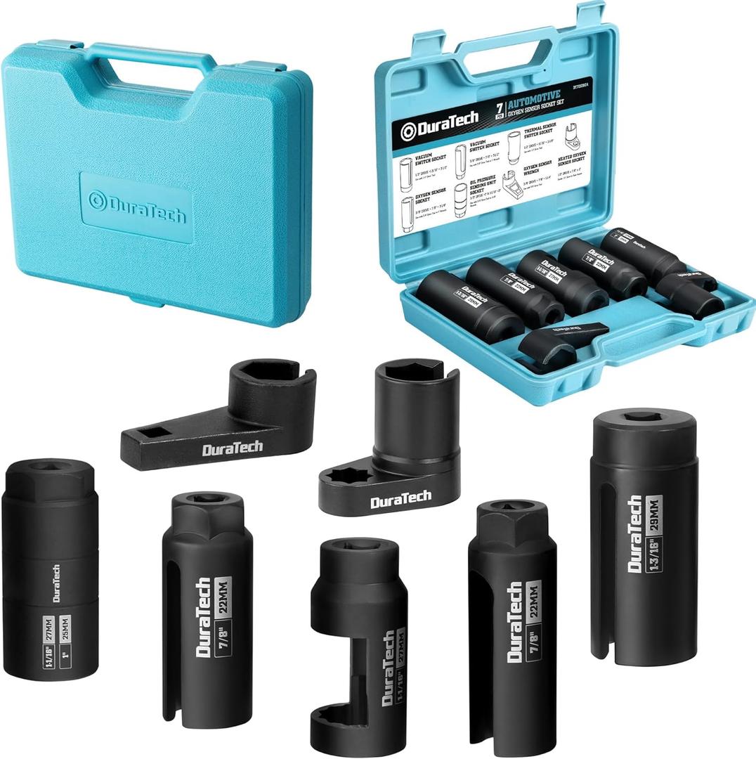 DURATECH 7PCS O2 Oxygen Sensor & Oil Pressure Socket Set, 1/2" 3/8" Drive x 22mm (7/8") 27mm 29mm Oxygen Socket Wrench, O2 Sensor Remover Removal Tool