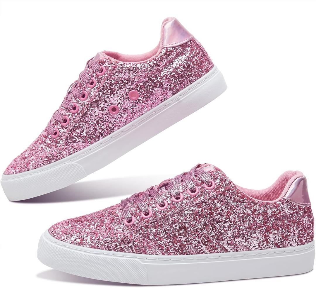 Jeekopeg Glitter Sparkly Fashion Sneakers Shoes Shiny Casual Shoes Bling Sequin Concert Low Cut Lace up Shoes (10 Women/8 Men)