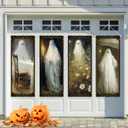 Vintage Halloween Decorations 4 Pcs Vintage Halloween Hanging Banner Ghost Holding A Candle Photo Banner Backdrop for Indoor Outdoor