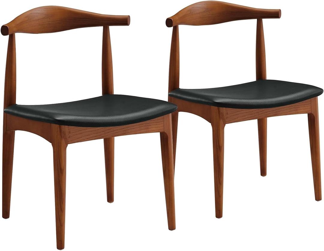 Ytaoka Solid Wood Dining Chairs  Mid Century Dining Chairs, Upholstered PU Leather Chairs with Wide Curved Backrest, Chairs for Dining Room, Kitchen, Walnut Finish