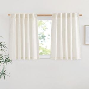 NICETOWN Linen Burlap Short Kitchen Curtains 36 inches Long, Rod Pocket & Back Tab Semi Sheer Flax Linen Weve Window Treatments Privacy with Light Filtering for Cafe, W42 x L36, 2 Panels