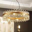 31.9" Gold Modern Crystal Chandelier Light Fixtures Luxury 2 Rings Crystal Chandeliers for Dining Room 16-Light Round Hanging Pendant Lighting for Living Room Kitchen Island Entryway Bedroom, Diameter 31.9", 16-Light
