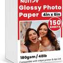 150 Sheets Glossy Photo Paper, 4in x 6in Inkjet Photo Printer Paper, Picture Paper for Photos, Calendars, Brochures, Cards, Menus(180gsm / 48lb)