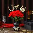 Knitgrip 48 Pcs Ky Derby Horse Party Centerpieces 24 Red Artificial Roses Flowers Bouquet 24 Pcs Derby Horseshoe Sticks Toppers for Tables Horse Day Party Decoration