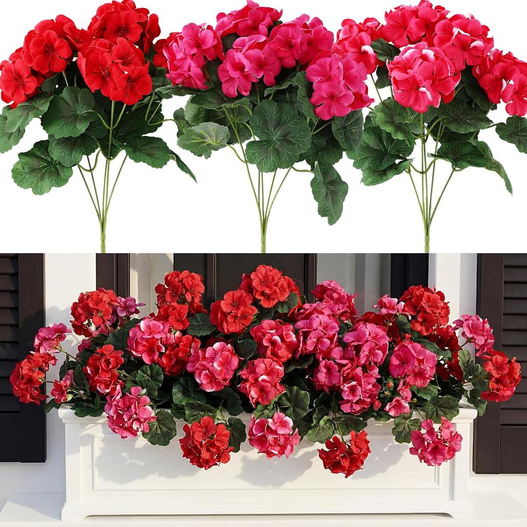 Giegxin 20 Bundles Artificial Geranium Flowers Outdoors Faux Plants Fake UV Resistant Realistic 13.8 Inch Silk Flowers Plants for Spring Garden Plant Patio Decoration(Multicolor)
