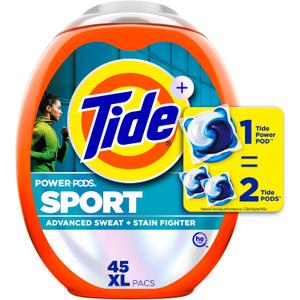 Tide Power Pods Sport Laundry Detergent Pacs, 45 Count, Advanced Sweat + Stain Fighter