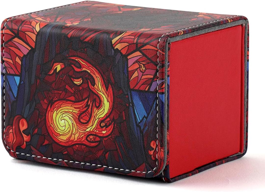 Deck Box for MTG Cards, Trading Commander Deck Case Holds 120+ Sleeved Cards, PU Leather Magnetic Collectible Card Storage Box Fits for TCG Magic Card (Red)