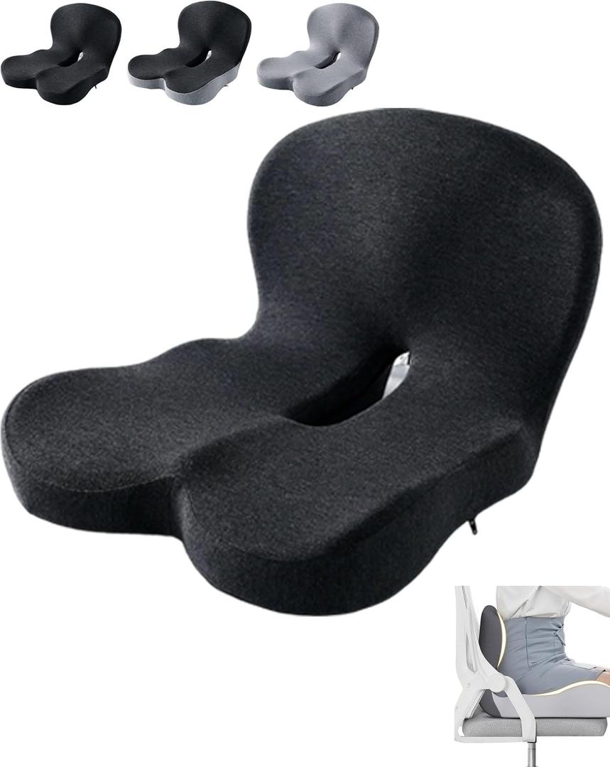 Ergonomic Orthopedic Cushion for Tailbone Pain Relief, with Memory Foam, Car Seat Cushion with Waist Support, Non-Slip, Breathable, Washable Cover (Black)